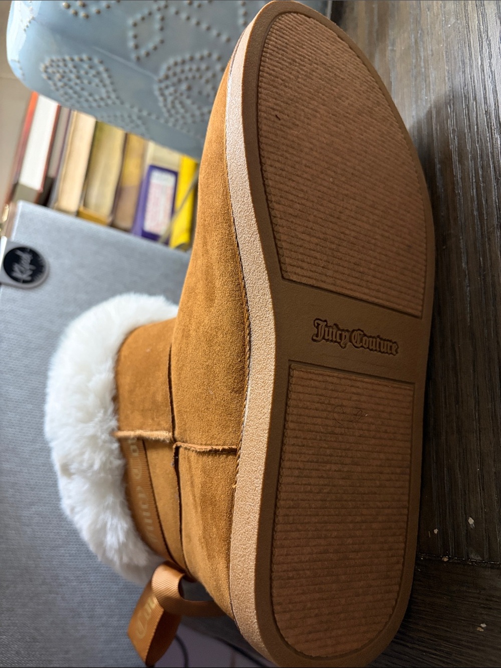 Juicy Couture Chestnut Suede Boot with Cream Faux Fur Cuff - Picture 3 of 5